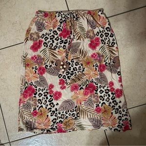 tropical floral midi skirt with beaded drawstring